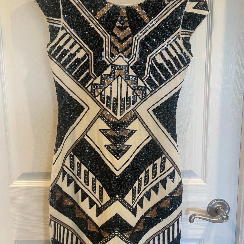 Express Black and Gold Geometric Mini Dress